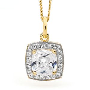 Cubic Zirconia CZ Gold Pendant - Halo