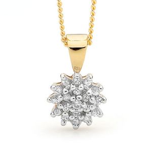 Cubic Zirconia CZ Gold Pendant - Cluster Setting