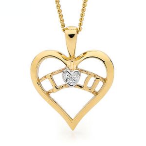 Cubic Zirconia CZ Gold Pendant - Heart I Love You