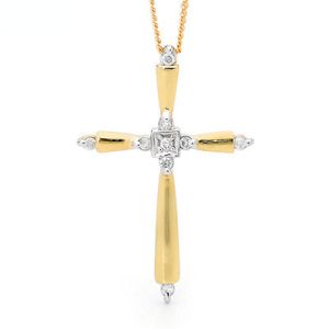 Diamond Gold Pendant - Cross TDW 0.09 Carat