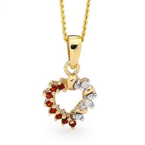 Garnet and Diamond Gold Pendant - Heart