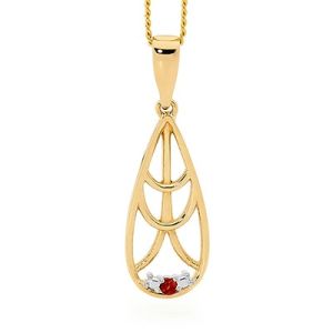 Garnet Gold Pendant - Filigree Teardrop