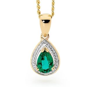 Emerald and Diamond Gold Pendant - Teardrop