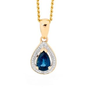 Sapphire and Diamond Gold Pendant - Teardrop Cluster