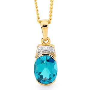 Blue Topaz and Diamond Gold Pendant