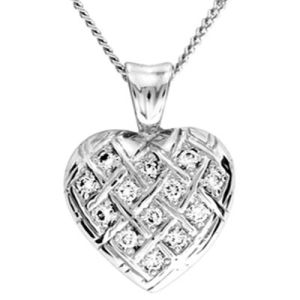 Diamond Platinum Pendant - Heart Basket Weave