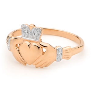 Diamond Rose Gold Ring - Claddagh