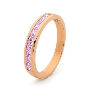 Pink Cubic Zirconia CZ Rose Gold Ring - Eternity Band