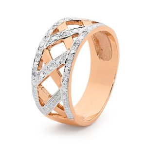 Diamond Rose Gold Ring - Criss Cross Band