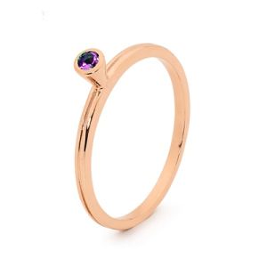 Amethyst Rose Gold Ring - Stackable Bezel Set