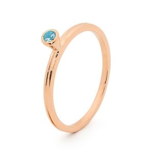 Blue Topaz Rose Gold Ring - Stackable Bezel Set