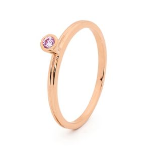 Pink Cubic Zirconia CZ Gold Ring - Stackable Bezel Set