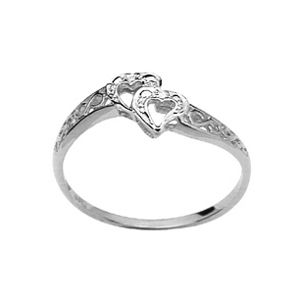 Diamond White Gold Ring - Heart Double Filigree