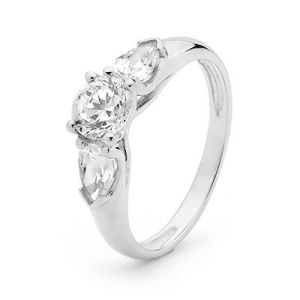 Cubic Zirconia CZ White Gold Ring - Trilogy