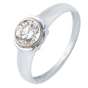 Cubic Zirconia CZ White Gold Ring - Half Bezel