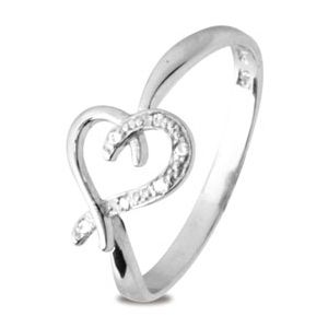 Diamond White Gold Ring - Heart Crossover