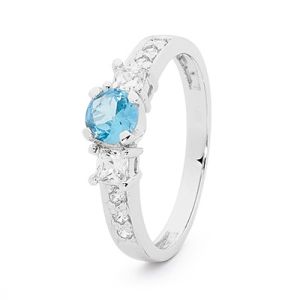 Blue Spinel and Cubic Zirconia CZ White Gold Ring - Engagement