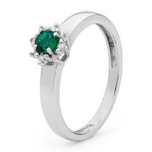 Emerald and Diamond White Gold Ring - Solitaire