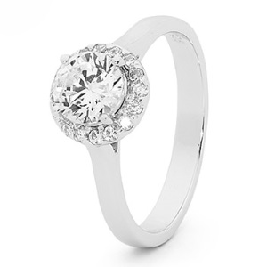 Cubic Zirconia CZ White Gold Ring - Halo Setting