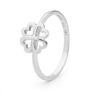 White Gold Ring - Lucky Four Leaf Clover