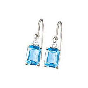 Blue Topaz and Diamond White Gold Earrings - Hook