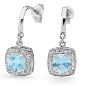 Blue Cubic Zirconia White Gold Earrings - Halo