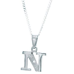 Diamond White Gold Pendant - N Initial