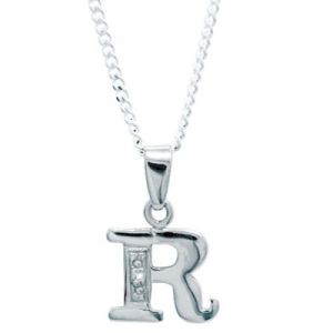 Diamond White Gold Pendant - R Initial