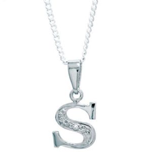 Diamond White Gold Pendant - S Initial