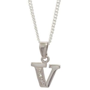 Diamond White Gold Pendant - V Initial