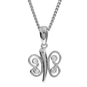 Cubic Zirconia CZ White Gold Pendant - Butterfly