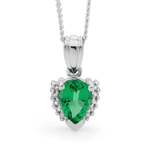 Emerald and Diamond White Gold Pendant - Pear Cluster