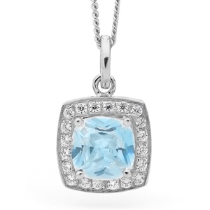 Blue Cubic Zirconia White Gold Pendant - Halo