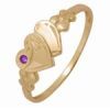 Purple Cubic Zirconia CZ Gold Ring - Hearts Signet