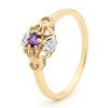 Amethyst and Diamond Gold Ring - Heart Filigree Design