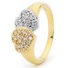 Cubic Zirconia CZ 2 Tone Gold Ring - Heart Double