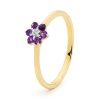 Amethyst and Diamond Gold Ring - Flower Daisy
