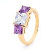 Amethyst and Cubic Zirconia CZ Gold Ring - Cocktail