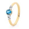 Blue Topaz and Diamond Gold Ring - Shoulder Solitaire