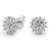 Cubic Zirconia CZ Silver Earrings - Flower Cluster