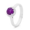 Amethyst Silver Ring - Halo Round