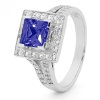 Sapphire and Cubic Zirconia CZ Silver Ring - Square Halo
