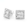 Cubic Zirconia CZ Silver Earrings - Square Halo