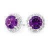 Amethyst and Cubic Zirconia CZ Silver Earrings - Halo