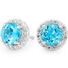 Blue Topaz and Cubic Zirconia CZ Silver Earrings - Halo