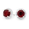 Garnet and Cubic Zirconia CZ Silver Earrings - Cluster