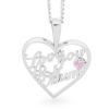 Pink Cubic Zirconia CZ Silver Pendant - Love You Mum Heart