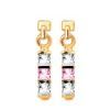 Pink Cubic Zirconia CZ and White CZ Gold Earrings - Three Stone