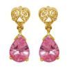 Pink Cubic Zirconia CZ Gold Earrings - Filigree Drops
