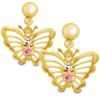 Multicolour Aquamarine and Pink Cubic Zirconia CZ Gold Earrings - Butterfly